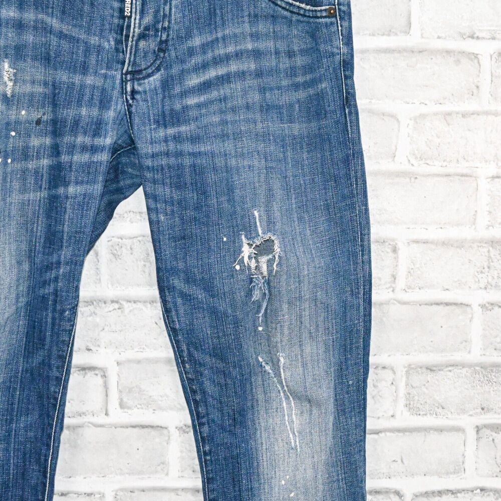 Men's Blue Distressed Straight-Leg Jeans - Picture 9 of 10